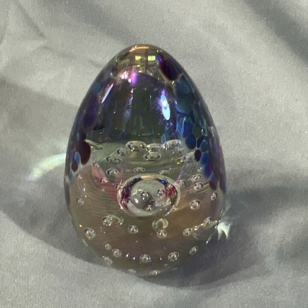 GES Glass Eye Studio Egg Art Glass Paperweight Iridescent Multi Color Glass 96